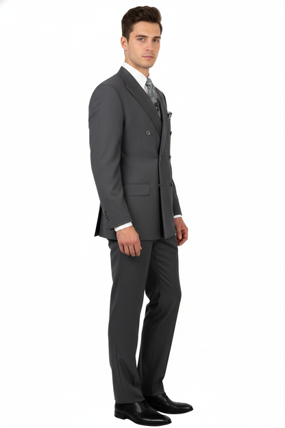 Mens Classic Wool Feel Double Breasted Suit in Heather Grey - Image 10