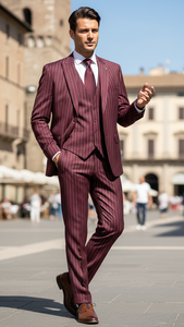 Men's Gangster Bold PinStripe Stripe Chalk Pinstripe Vested 3 Piece Fashion Suits 1920;s 30s Fashion in 10 Colors Collection For August/1/2021