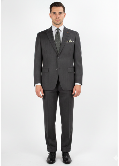 Men'S 2 Piece 100% Executive Suit - Charcoal With Silver Stripe ~ Pinstripe - 100% Percent Wool Fabric Suit - Worsted Wool Business Suit - Image 10