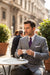 Mens Classic Wool Feel Double Breasted Glen Plaid Suit in Grey
