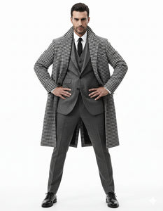 Houndstooth Overcoat - Black and White Checker And Real Wool Fabric Topcoat By Alberto Nardoni