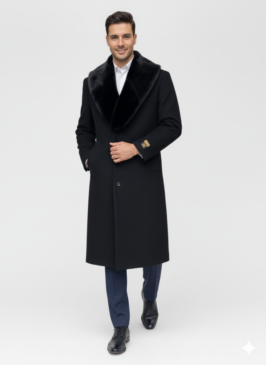 Mens Full Length and Cashmere Overcoat - Winter Topcoats - Black Coat - Image 6