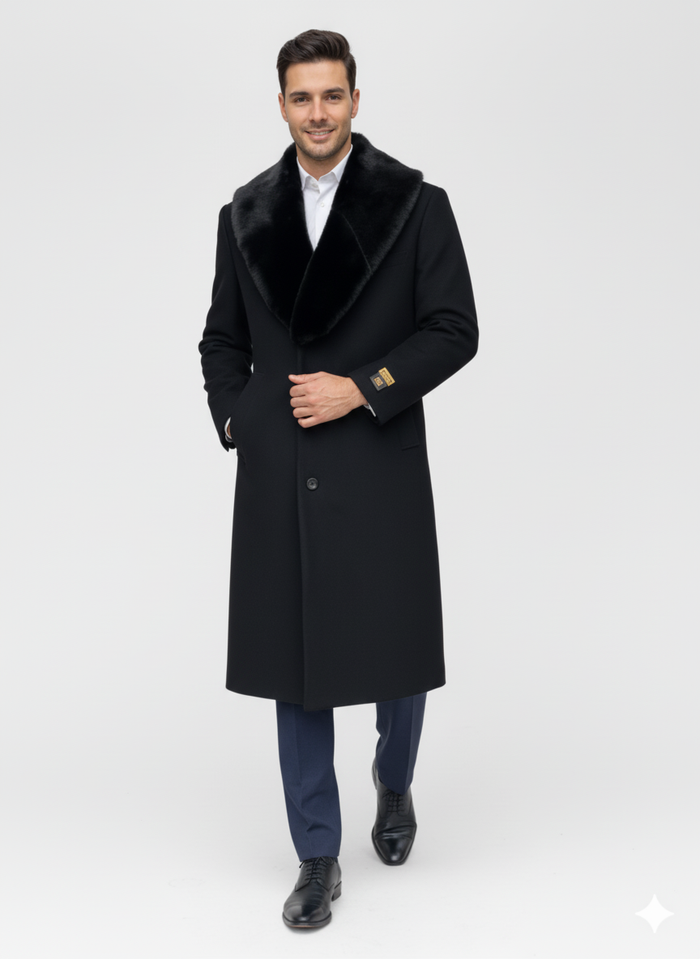 Mens Full Length and Cashmere Overcoat - Winter Topcoats - Black Coat - Image 6