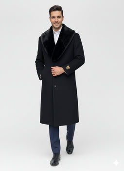 Mens Full Length and Cashmere Overcoat - Winter Topcoats - Black Coat - Image 6