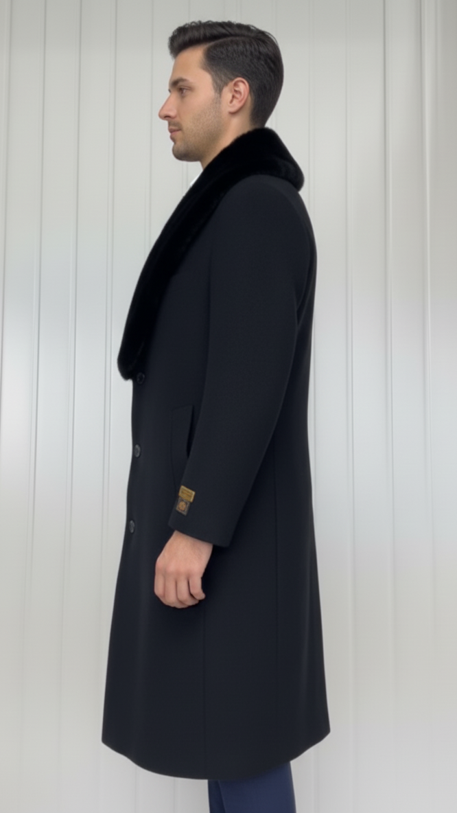 Mens Full Length and Cashmere Overcoat - Winter Topcoats - Black Coat - Image 8