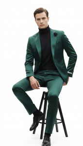Mens Single Breast Suit Green - Sateen Shiny Fabric Metallic Fabric - Sharskin