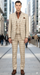 Khaki Plaid Suit - Vested Suit - 3 Piece Suits - Peak Lapel Suits - Windowpane Suit - 2 Button