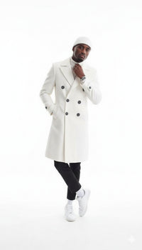 Mens Cashmere & Wool White Double Breasted Overcoat ~ Car Coat - Image 7