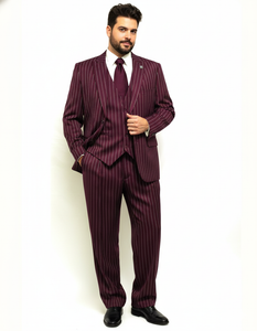 Men's Gangster Bold PinStripe Stripe Chalk Pinstripe Vested 3 Piece Fashion Suits 1920;s 30s Fashion in 10 Colors Collection For August/1/2021