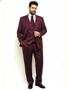 Men's Gangster Bold PinStripe Stripe Chalk Pinstripe Vested 3 Piece Fashion Suits 1920;s 30s Fashion in 10 Colors Collection For August/1/2021 - Image 10