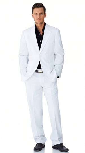 Men’s White 2-Button Suit – Classic Two-Piece Formal Suit with Black Shirt Look