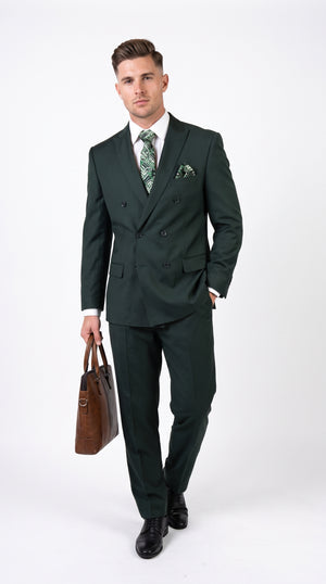 Men's Classic Hunter Green Wool Double Breasted Suit – 6 Button Formal Business & Wedding Suit
