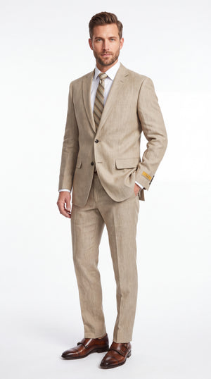 Men’s Beige Big & Tall Linen Suit – 2-Button Summer Wedding & Beach Suit