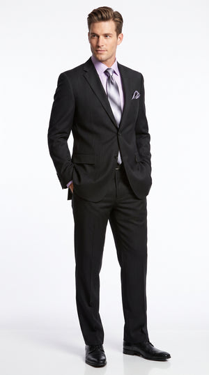 Men’s Black Tone on Tone Shadow Stripe 2 Button Suit, Two Piece Business Dress Suit