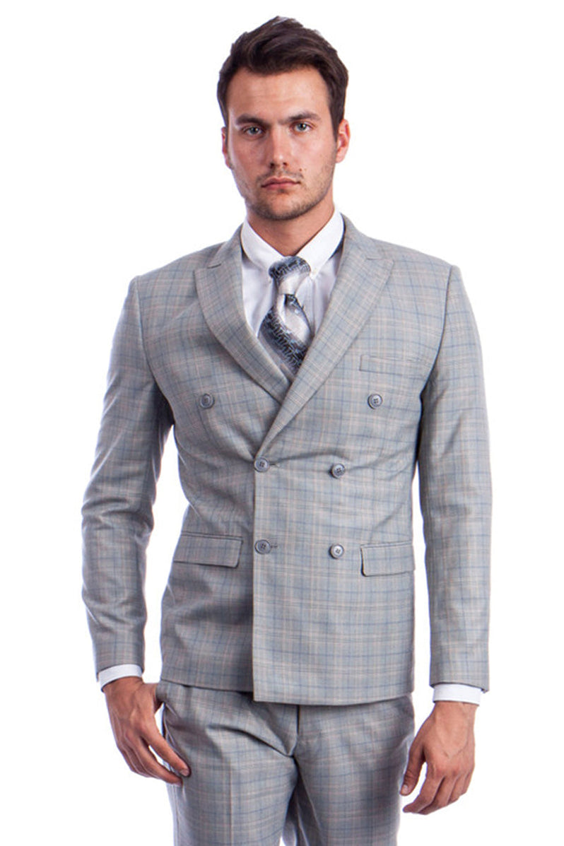 Executive Double Breasted Regular Fit Glen Plaid Suit - Color Blue main image 0