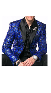 Glitter Sparkly Royal ~ Black Men'S Sequin Paisley Dinner Jacket Tuxedo