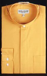 Honey Gold Men's Banded Collar ~ Oriental Mao Chines Style collarless Mandarin shirt