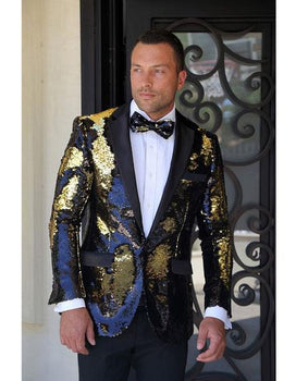 Men'S Gold Fashion Paisley Print Tuxedo Sequin ~ Shiny ~ Flashy ~ Shark Skin Blazer Dinner Jacket