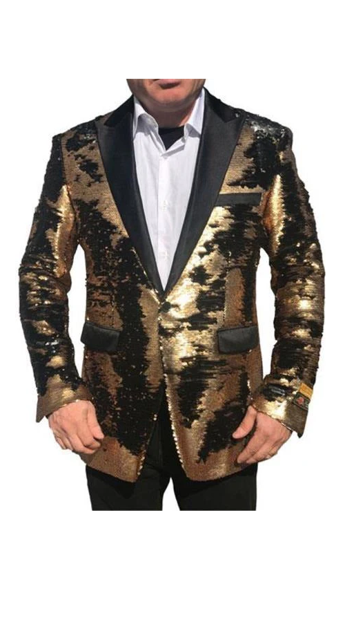 Gold Shiny Black Peak Lapels paisley look Fashion Tuxedo sport coat jacket - Image 9