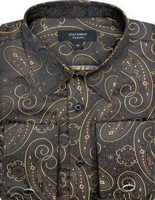 Mens Paisley Shirts - Club Fashion Dress Shirt Spread Collar in  Color Gold