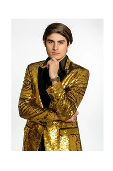 Alberto Nardoni Brand Men's Gold  Velvet Lapel 2 Button Cheap Priced Designer Fashion Dress Casual Blazer On Sale Blazer - Image 2