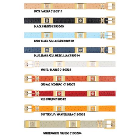 Golden Ostrich Bracket Belt w/Diamonds