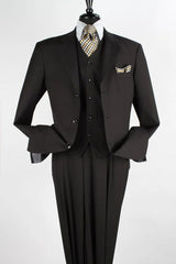 Apollo King Designer Brand + Mens Classic Fit 3 Button Vested Single Pleated Pant Suit in Black