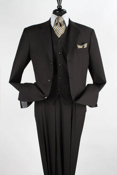 Apollo King Designer Brand + Mens Classic Fit 3 Button Vested Single Pleated Pant Suit in Black
