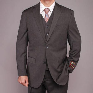 Men's Gray Teakweave 2-button Vested 2 Piece Suits - Two piece Business suits Suit