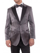 Men's Gray Satin Blue 2 Button Slim Fit Blazer Sport Coat