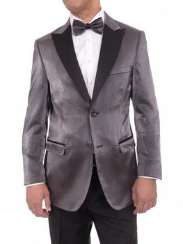 Men's Gray Satin Blue 2 Button Slim Fit Blazer Sport Coat