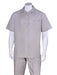 Men's Short Sleeve Linen Plain Gray Casual Casual Two Piece Mens Walking Outfit For Sale Pant Sets Suit With Pleated Pant - Mens Linen Suit