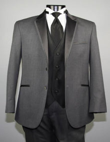 Two Button Charcoal Wool Tuxedo With Black Satin  Custom for Wedding or Prom