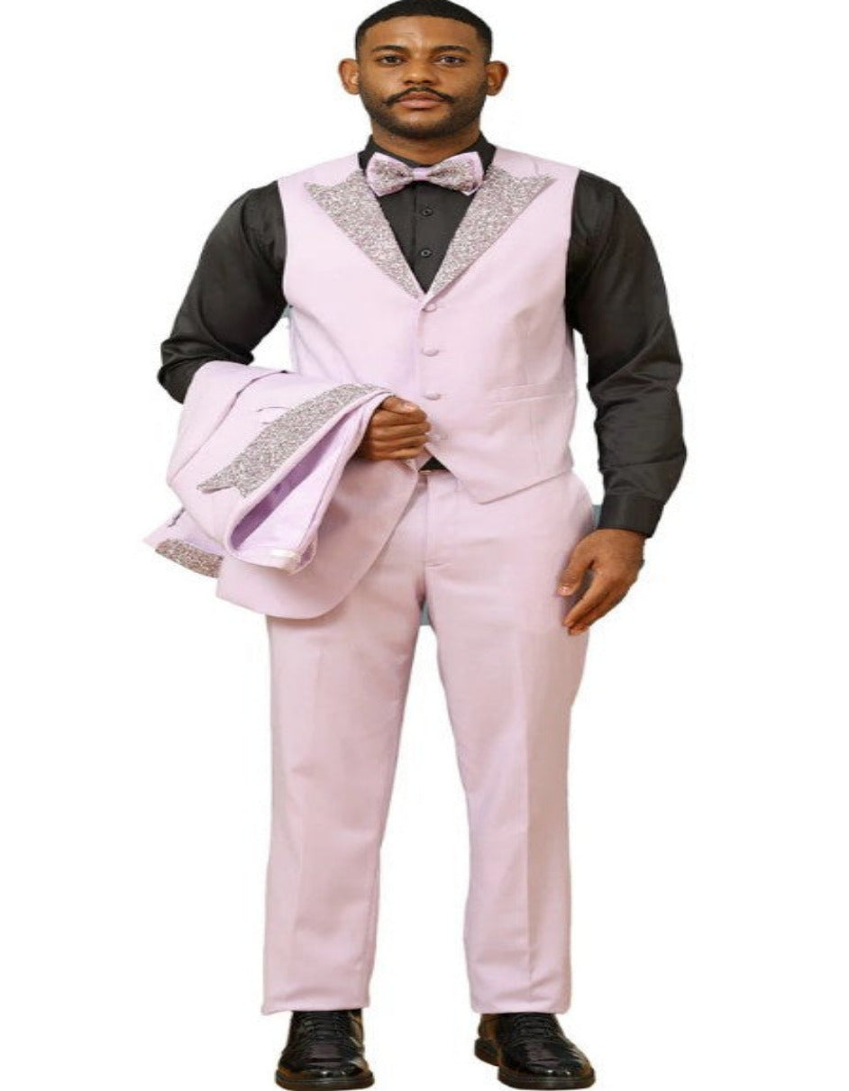 Gray and Pink Prom Tuxedo - Perfect Wedding Suit Vested rhinestone sequin Lapelled - Image 2