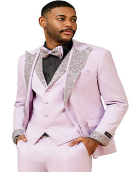 Gray and Pink Prom Tuxedo - Perfect Wedding Suit Vested rhinestone sequin Lapelled