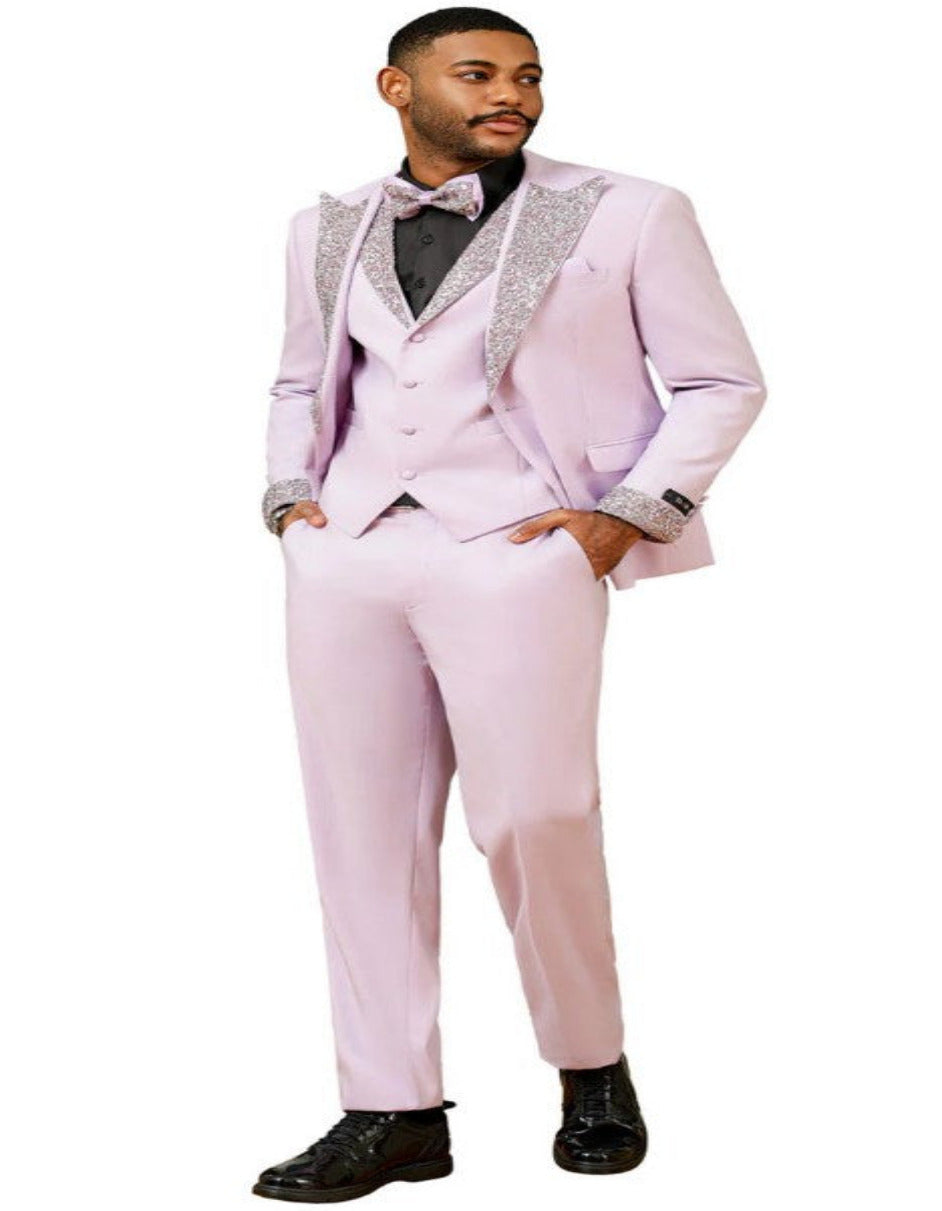 Gray and Pink Prom Tuxedo - Perfect Wedding Suit Vested rhinestone sequin Lapelled - Image 3