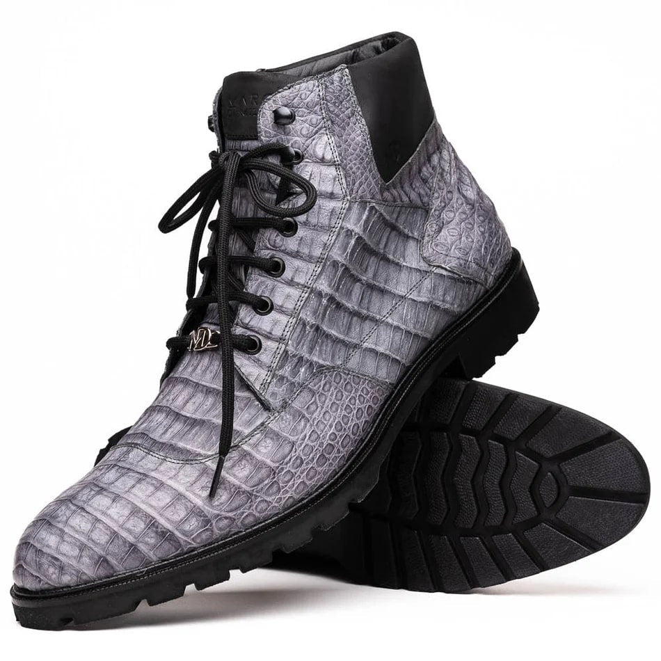 Marco Di Milano Leoni Men's Shoes Oil Gray Genuine Caiman Leather Crocodile Rugged Boots - Image 4