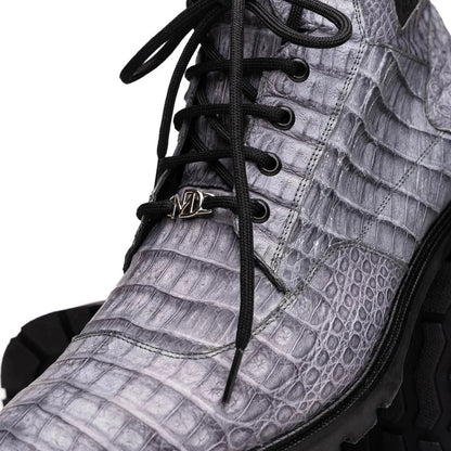 Marco Di Milano Leoni Men's Shoes Oil Gray Genuine Caiman Leather Crocodile Rugged Boots - Image 5