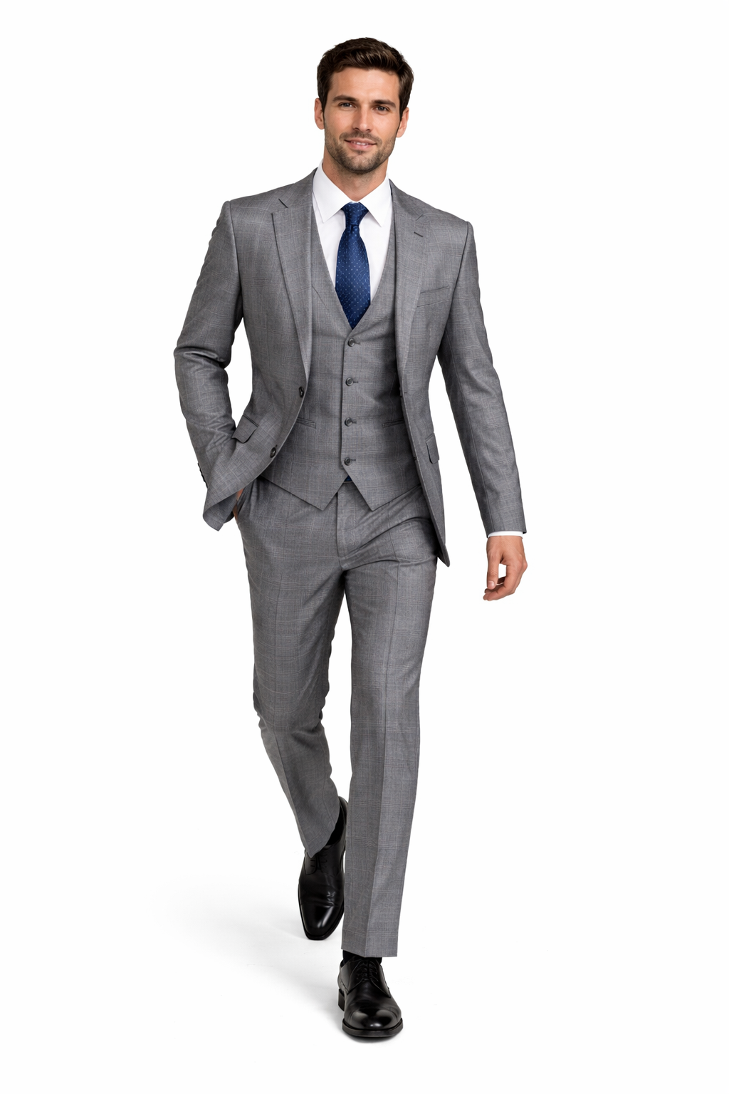 Gray Plaid Suit - Vested Suit - 3 Piece Suits - Peak Lapel Suits - Windowpane Suit - 2 Button