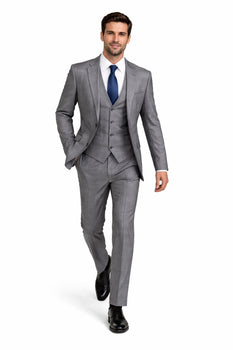 Gray Plaid Suit - Vested Suit - 3 Piece Suits - Peak Lapel Suits - Windowpane Suit - 2 Button