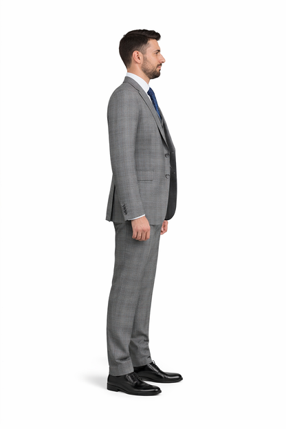 Gray Plaid Suit - Vested Suit - 3 Piece Suits - Peak Lapel Suits - Windowpane Suit - 2 Button