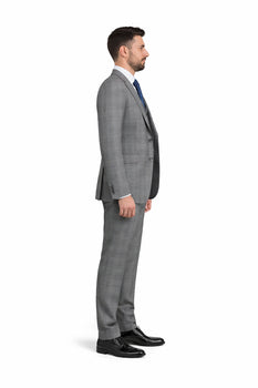 Gray Plaid Suit - Vested Suit - 3 Piece Suits - Peak Lapel Suits - Windowpane Suit - 2 Button