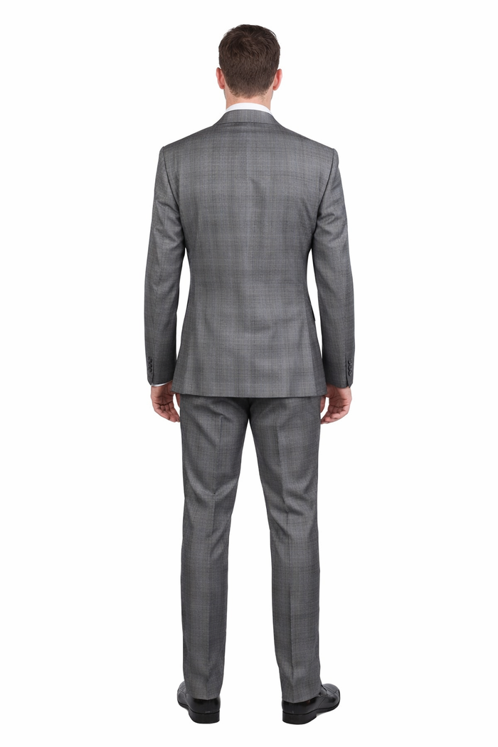 Gray Plaid Suit - Vested Suit - 3 Piece Suits - Peak Lapel Suits - Windowpane Suit - 2 Button