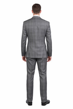 Gray Plaid Suit - Vested Suit - 3 Piece Suits - Peak Lapel Suits - Windowpane Suit - 2 Button