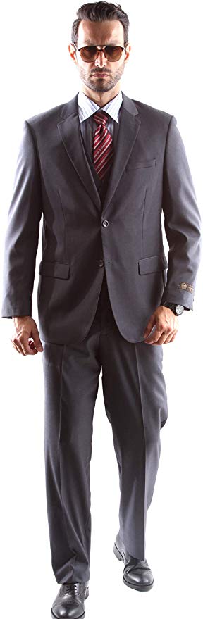 Men's Super 150's Poly/Viscose Wool Feel 2 Button Gray Suit by Caravelli