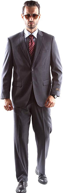 Men's Super 150's Poly/Viscose Wool Feel 2 Button Gray Suit by Caravelli