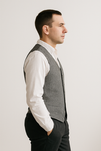 Men's Dark Navy Blue and White Stripe ~ Pinstripe Seersucker Sear sucker suit Vest Set