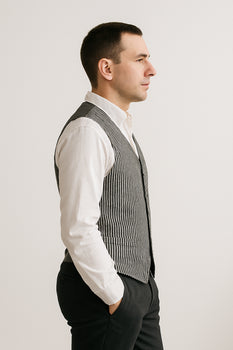 Men's Dark Navy Blue and White Stripe ~ Pinstripe Seersucker Sear sucker suit Vest Set - Image 45