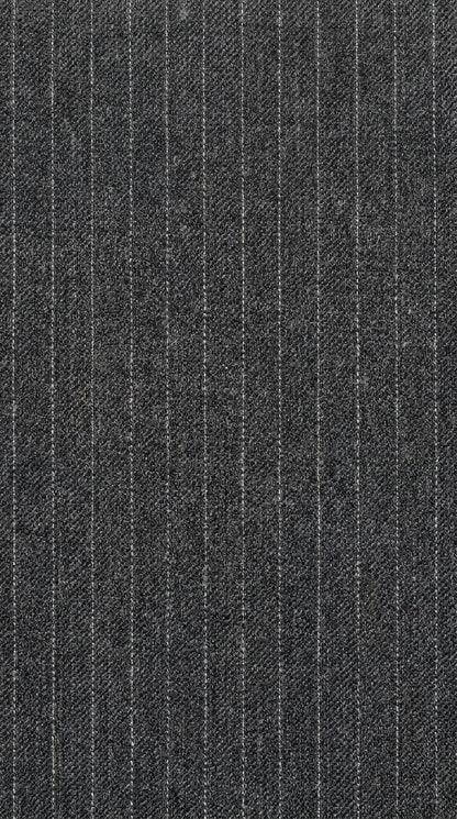 Men’s Grey Pinstripe Slim Fit Wool Suit with 2 Button Jacket and Peak Lapel
