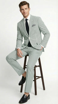 Men’s White and Green Seersucker Suit – Classic Striped Lightweight Summer Suit for Weddings and Formal Events Cotton Fabric